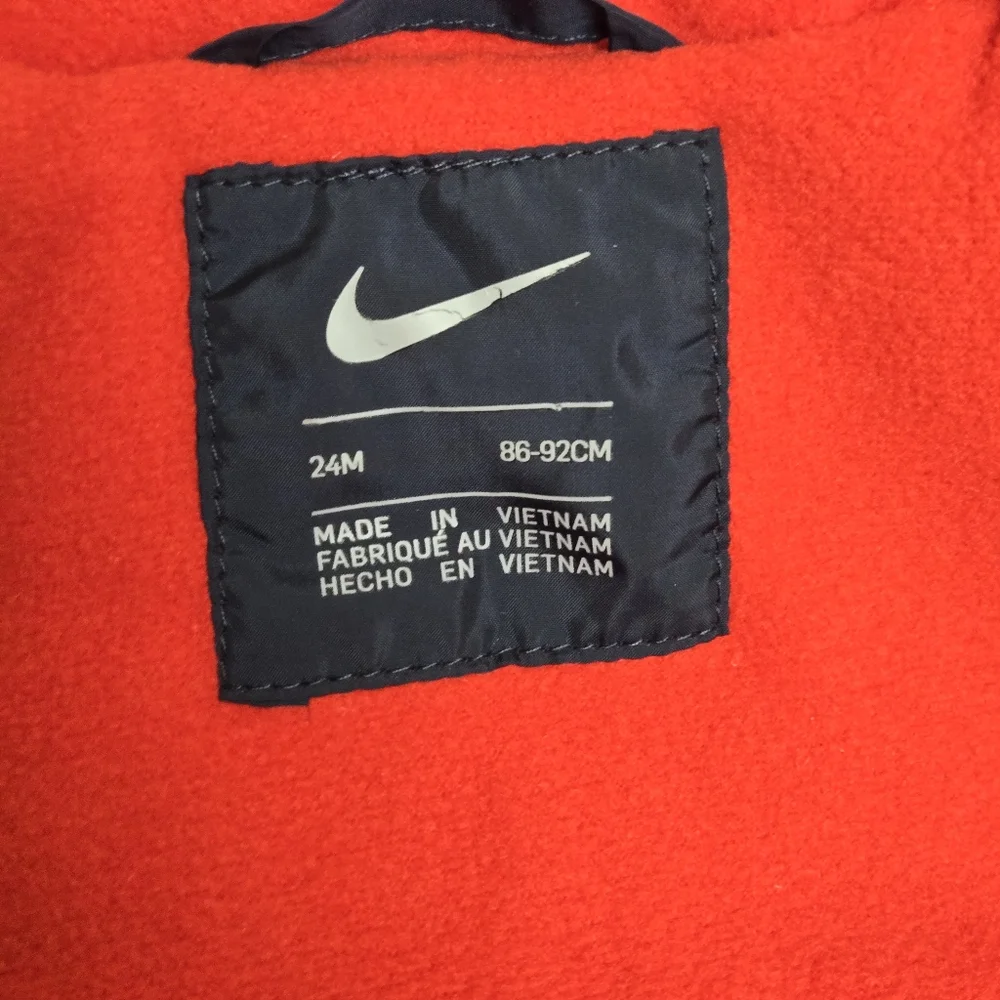 Nike Toddler Boys Puffer Hooded‎ Jacket Size 2T Full Zip Navy &  Red